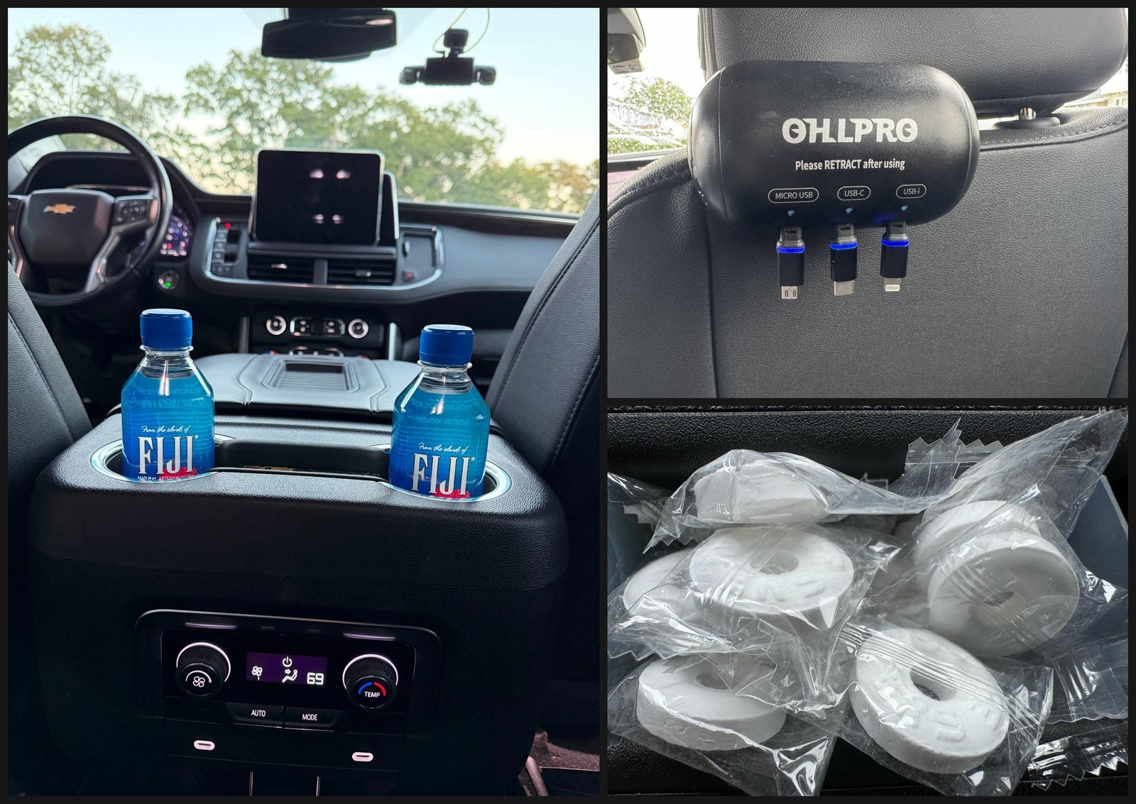 Complimentary water, phone chargers and rear climate controls on board